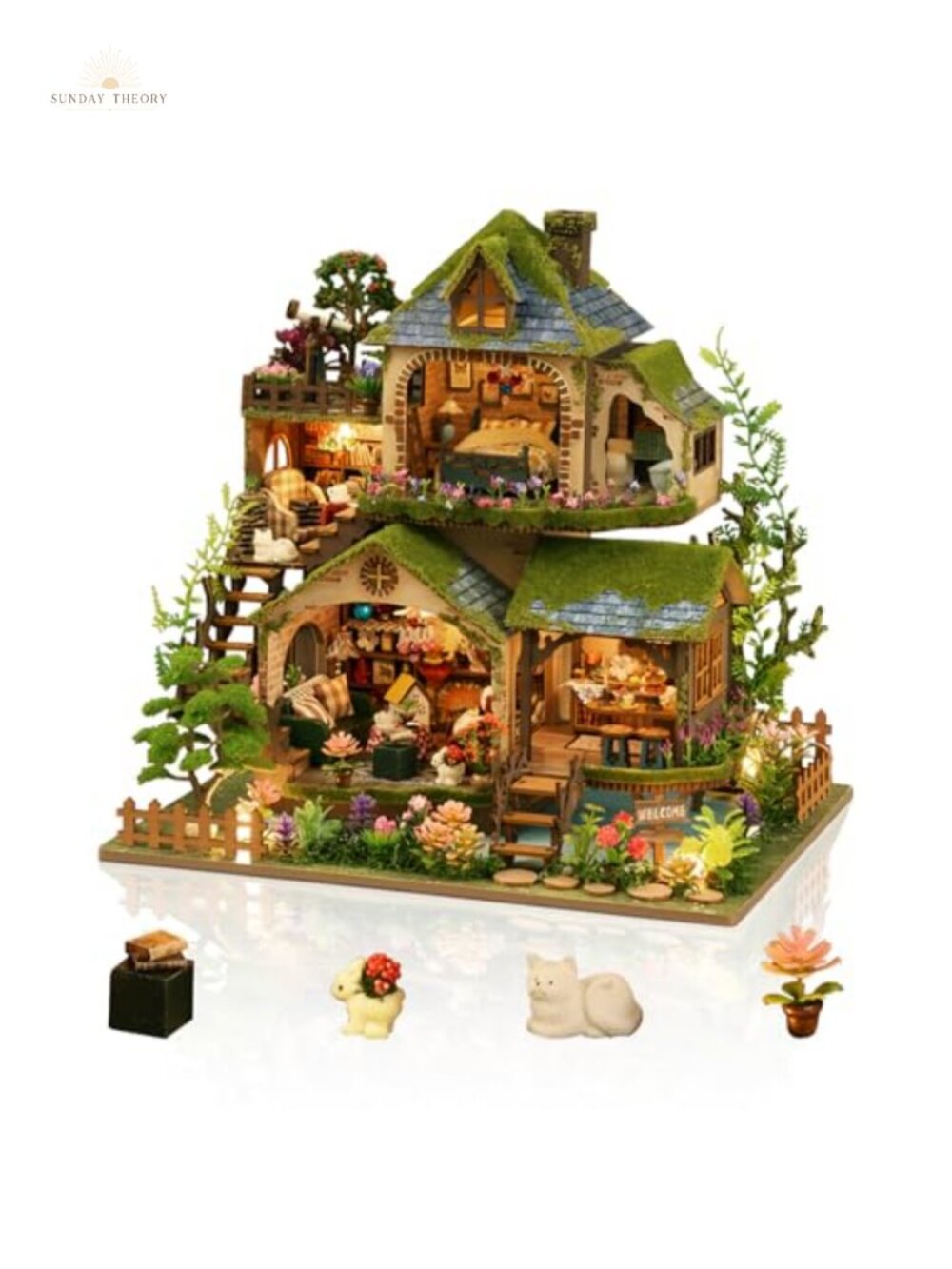 1:12 Scale DIY Dollhouse Kit LED Light, Forest Adventure Miniature House